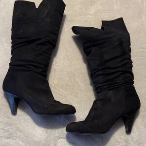 JustFab Black Heeled Suede Boots